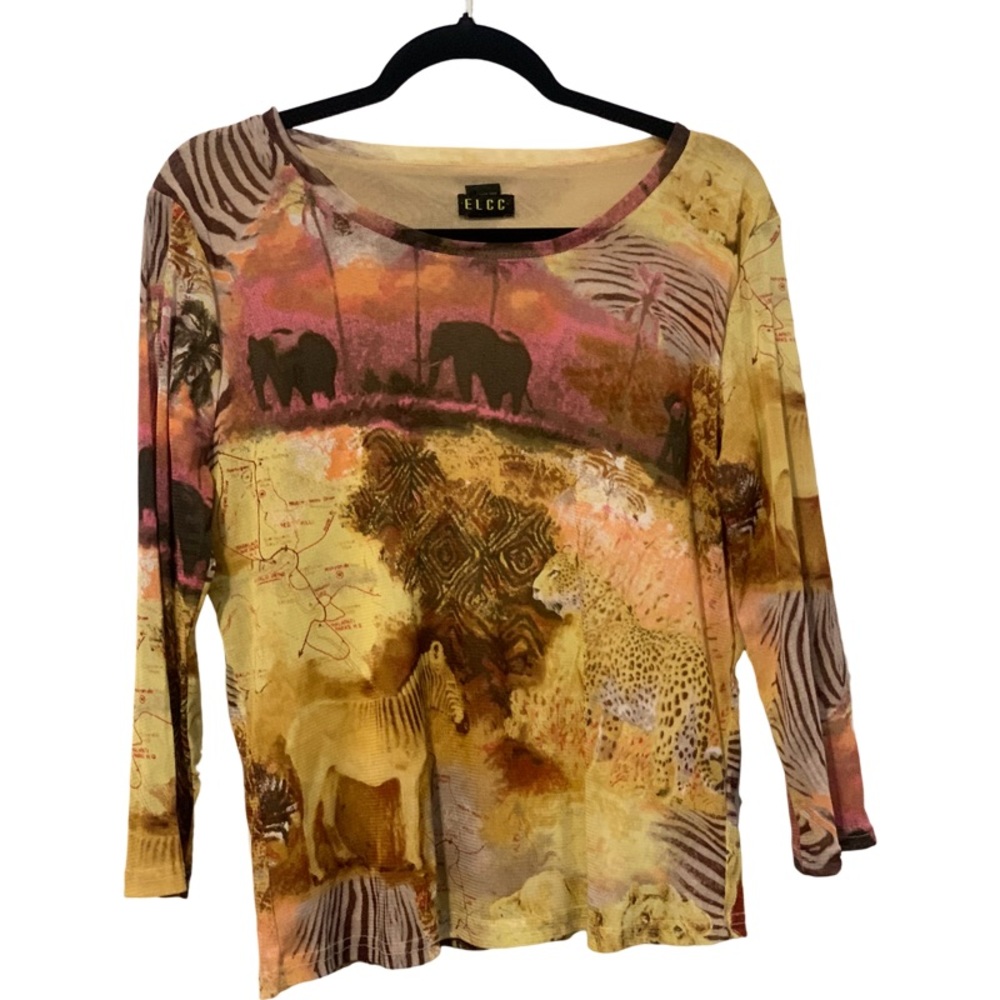 ELCC Safari Africa Novelty Multi Color Sheer Shirt linens